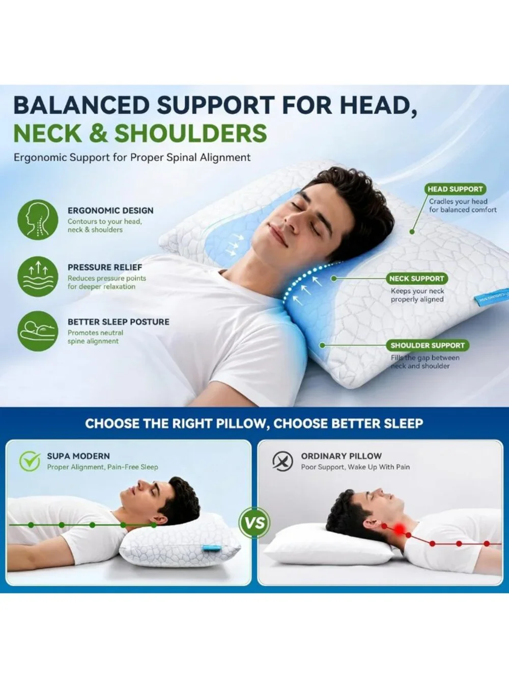 Cooling Shredded Memory Foam Pillows Set of 2 - Adjustable Firmness for All